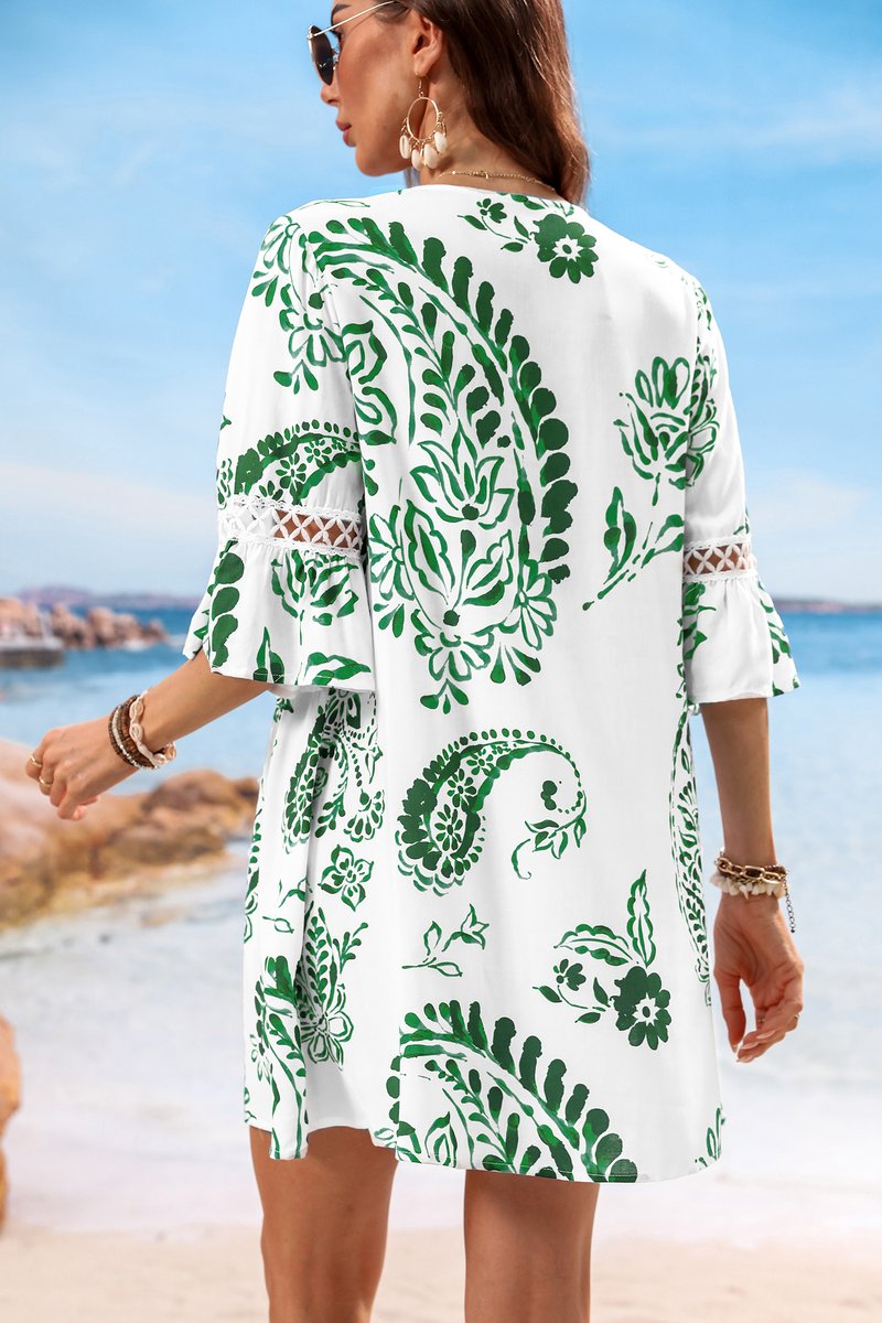 Green Paisley V-Neck Mini Dress - Image 2