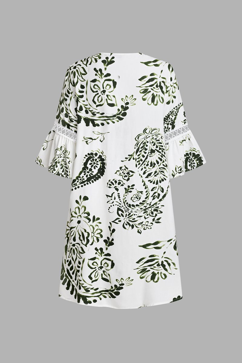 Green Paisley V-Neck Mini Dress - Image 5