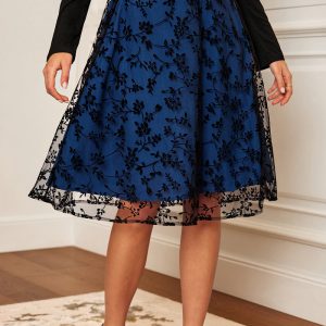 Sapphire Blooms Floral Midi Skirt