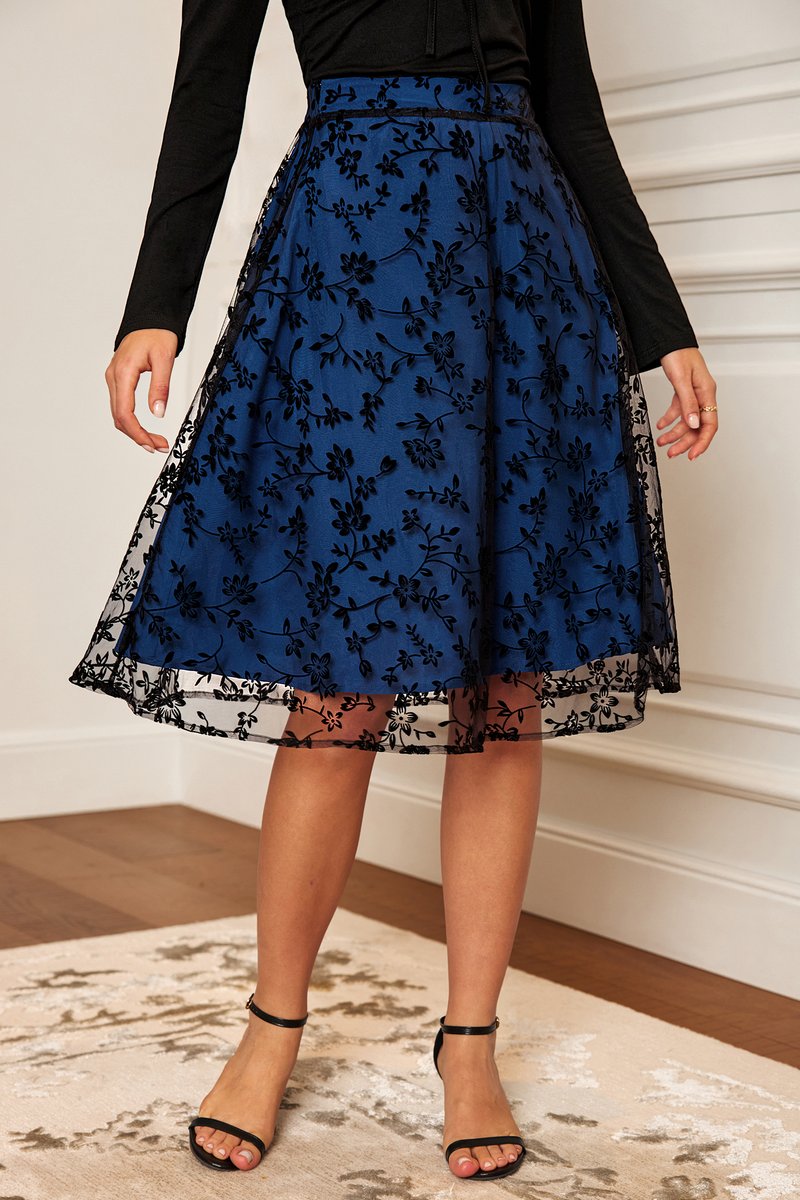Sapphire Blooms Floral Midi Skirt
